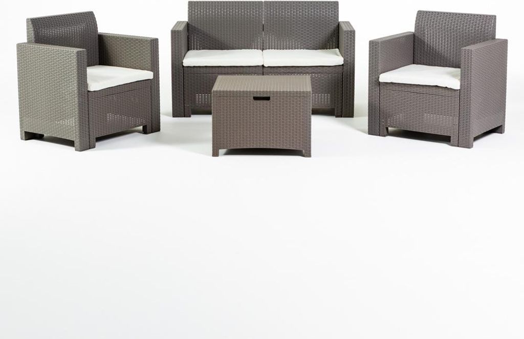 Garten-Loungeset aus Rattanoptik-Harz mit 2-Sitzer-Sofa, 2 Sesseln und Aufbewahrungstisch – leicht, pflegeleicht und mit abnehmbaren Kissen, idea...