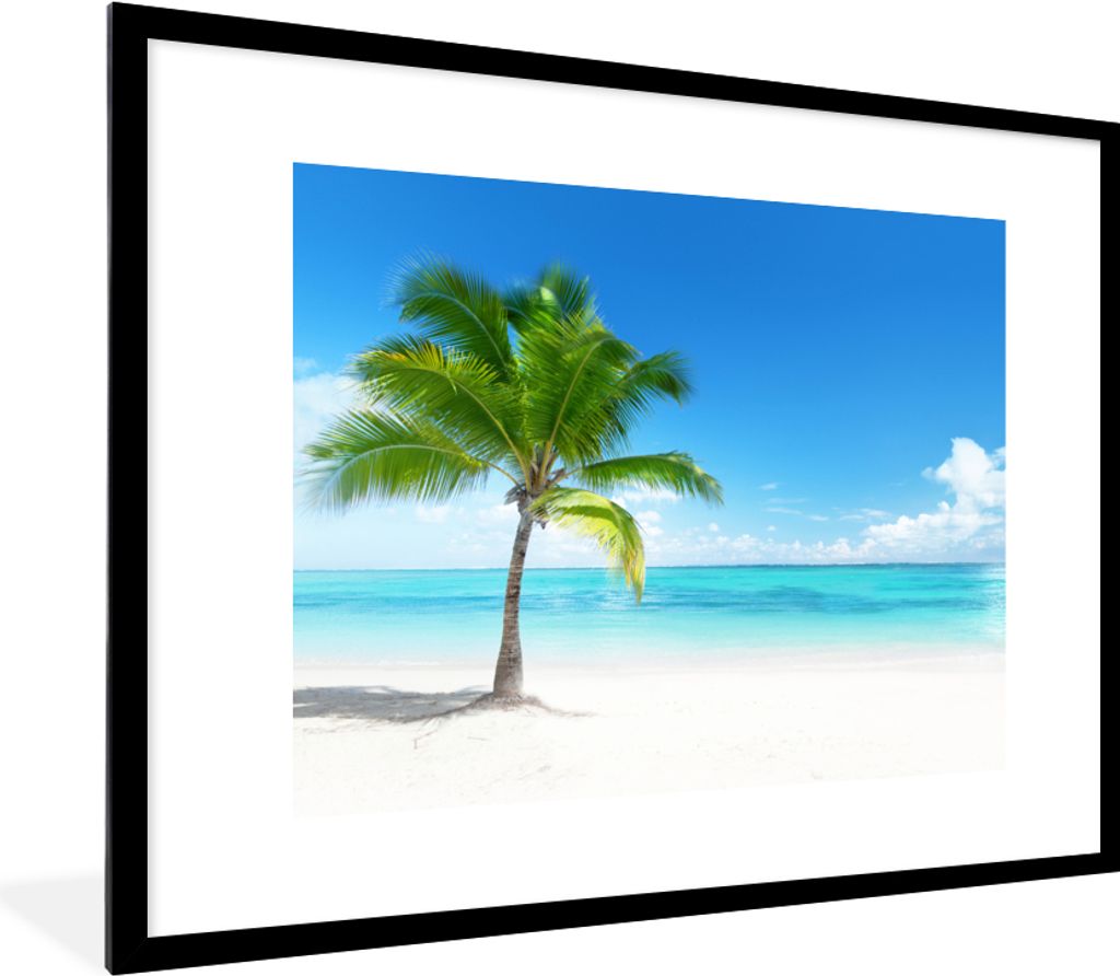 MuchoWow Gerahmtes Poster Palme - Strand - Meer - Sommer 80x60 cm - Poster mit Schwarzem Bilderrahmen Wandposter Rahmen Foto Bilder - Schlafzimme...