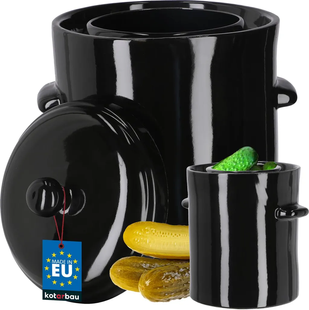 KOTARBAU® Pentola di fermentazione pentola in gres pentola in terracotta da 10 litri contenitore per kimchi pentola per rum pentola in argilla pentola per crauti pentola in argilla con coperchio pentola per rum pentola in terracotta con coperchio pentola per cetrioli in ebano ermetica