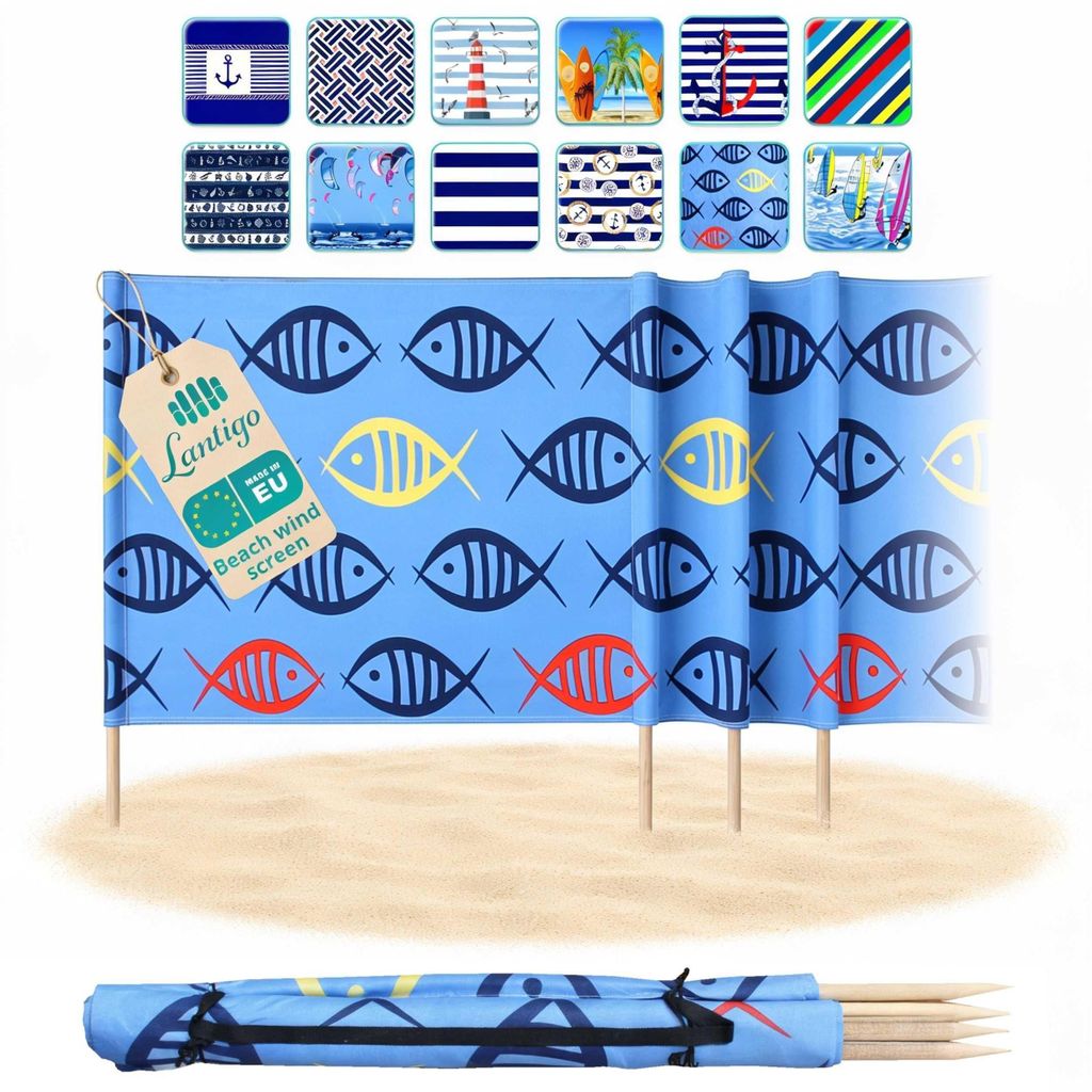 Lantigo Paravent de Plage Poisson 4 m Brise-vent pour Image du produit 