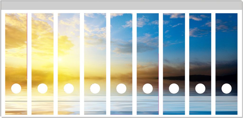 Wallario Ordnerrücken Sticker, selbstklebend für breite Ordner, 9 Stück, Motiv Sonnenuntergang über dem Meer I