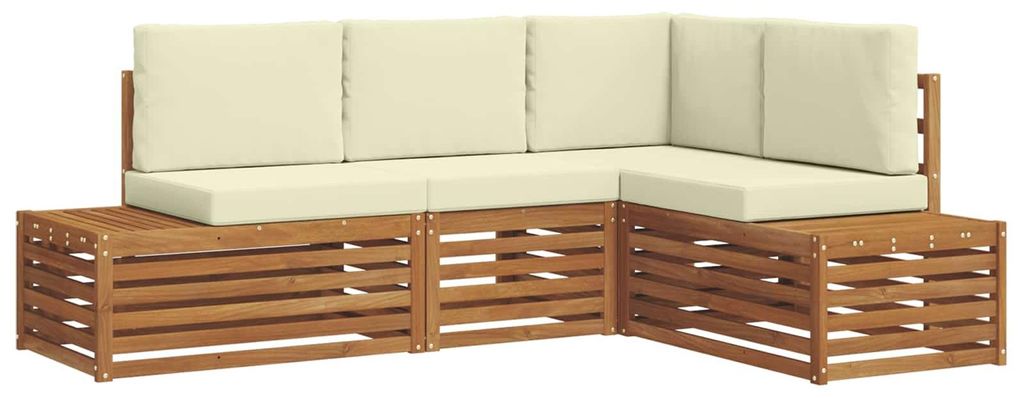 vidaXL Outdoor-Sofagarnitur mit Kissen 4 Stück Natur und Creme