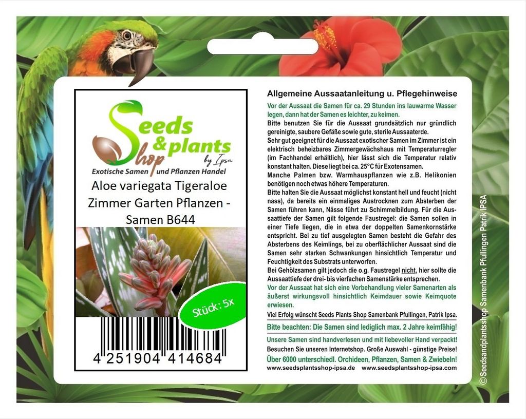5x Aloe variegata Tigeraloe Zimmer Garten Pflanzen - Samen B644