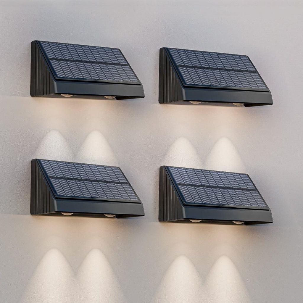 hoftronic Solar Wandleuchte Mikey 0,7W 3000K Schwarz IP54 Set 4 Stück