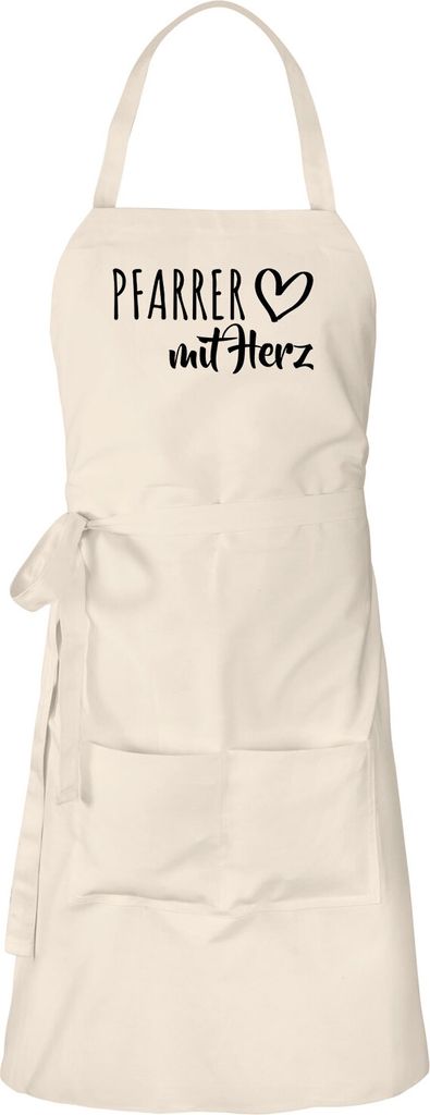Huuraa Schürze Pfarrer mit Herz Natur mit Taschen Baumwolle Kochschürze Geschenkidee