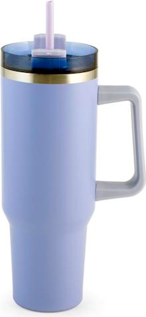 Lila 1,2-Liter-Thermobecher aus Edelstahl mit Strohhalm