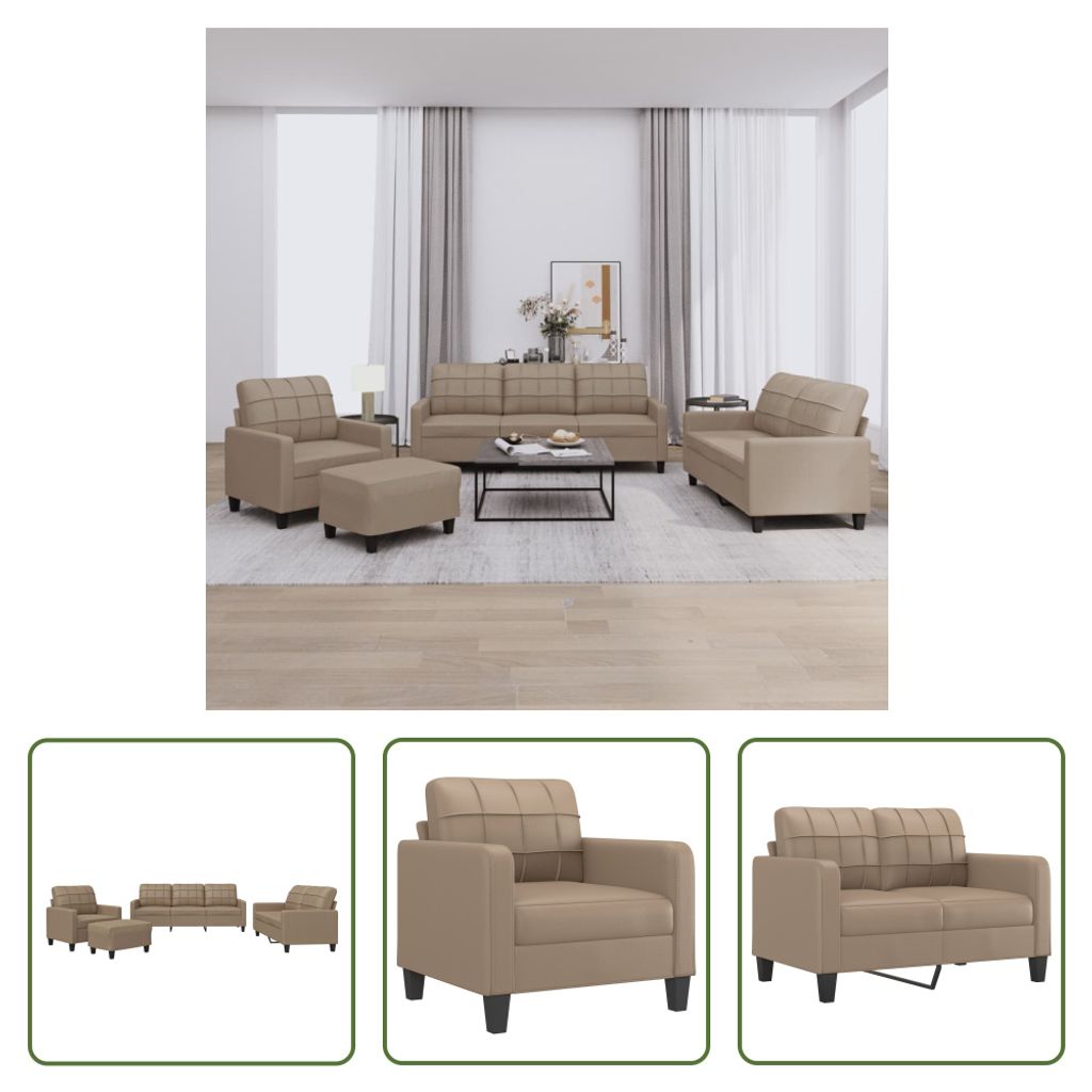 The Living Store 4-tlg. Sofagarnitur mit Kissen Cappuccino-Braun Kunstleder