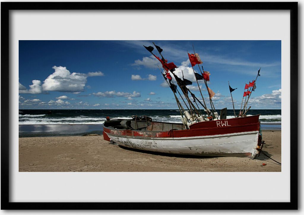 Bild 70x50 MDF-Rahmen Wandkunst Boot Seestrandlandschaft