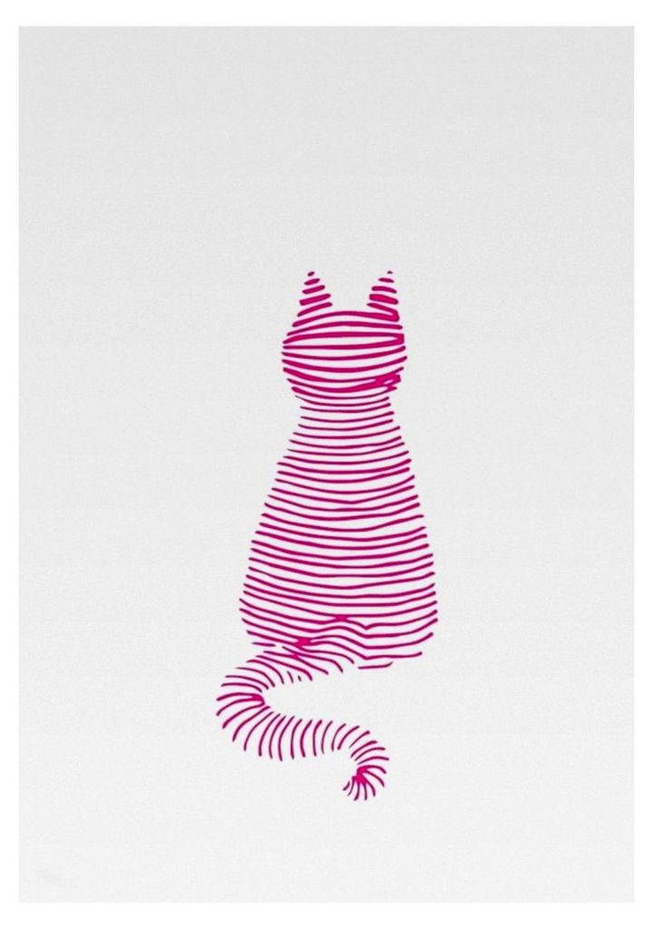 Geschirrtuch in Weiß mit Katzenwäsche-Motiv in Pink