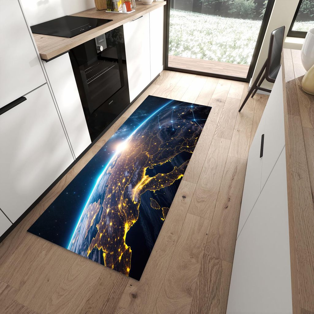 Küchenteppich 80x200cm rutschfest & abwischbar PVC Läufer - Sonnenaufgang mit Erde
