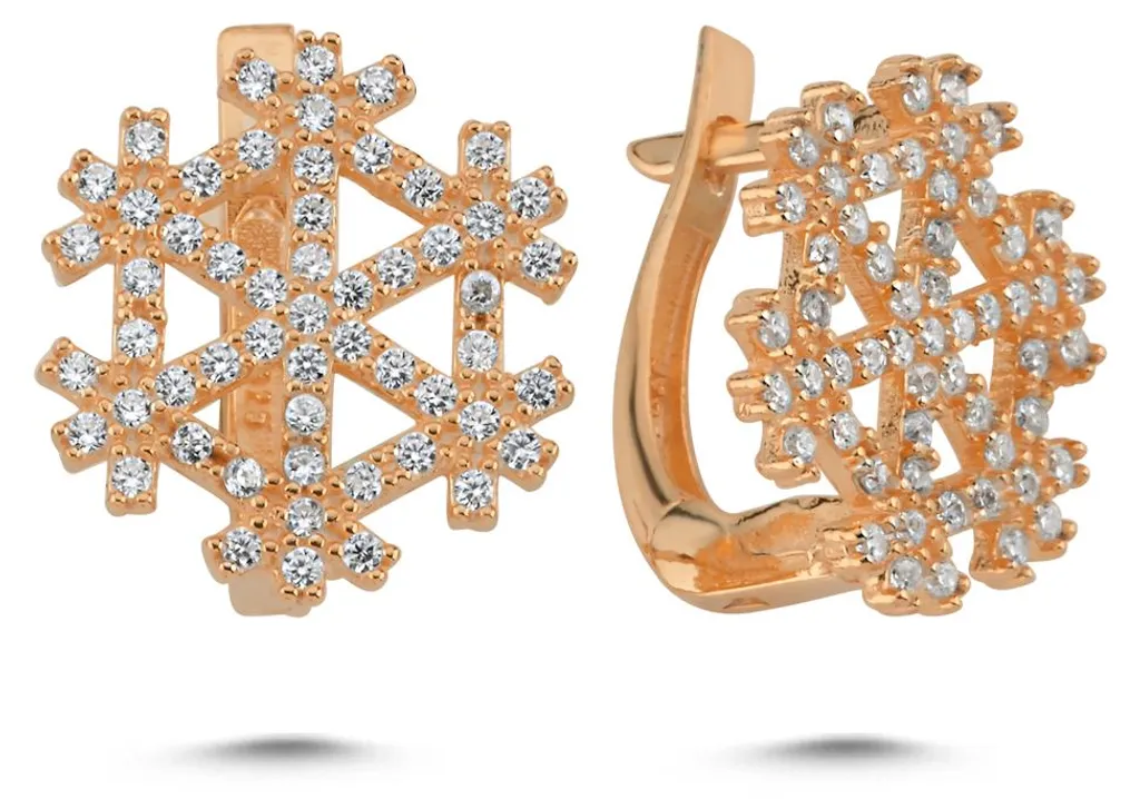 Boucles d'oreilles à clip flocon or rose en argent et zircons pour femme
