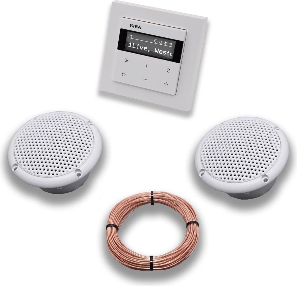 Gira Unterputz IP Internetradio 232003 + Bluetooth Komplett-SET E2, reinweiß glänzend + 2 x Deckenlautsprecher Einbaulautsprecher (Feuchtraum/Bad...