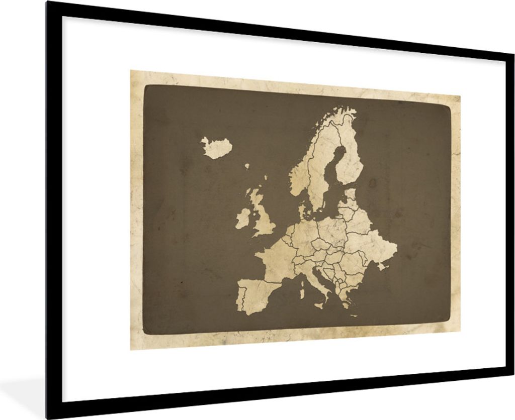MuchoWow MuchoWow Gerahmtes Poster Karte - Europa - Jahrgang 90x60 cm - Poster mit zchwarzem Bilderrahmen - Wanddekoration - Fotos