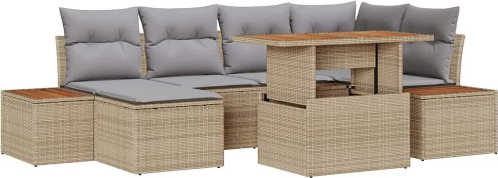 vidaXL Garten-Sofa-Set mit Speicher 7 pcs Beige Poly Rattan