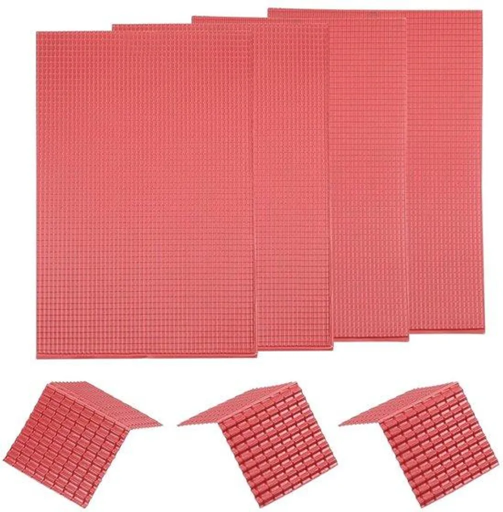 Lot de 4 plaques de tuiles miniatures en PVC rouge à l'échelle 1/100