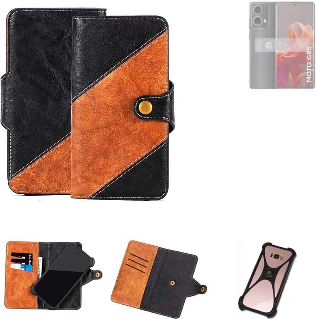 K-S-Trade Handyhülle Schutzhülle Bookstyle Case Wallet-Case kompatibel mit Motorola Moto G85 5G Handy Cover Bumper Klapphülle schwarz hellbraun 1x