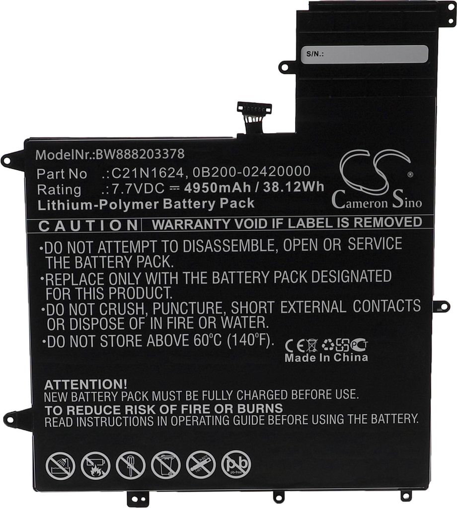 vhbw Akku kompatibel mit Asus ZenBook Flip S UX370UA-C4196R, UX370UA-C4198R, UX370UA-C4198T, UX370UA-C4201T Notebook (4950 mAh, 7,7 V, Li-Polymer)
