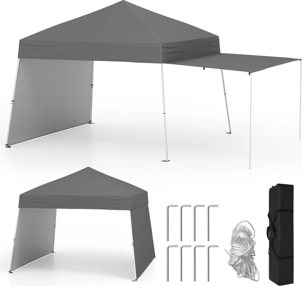 COSTWAY padiglione pop-up 430x280cm con 2 pareti laterali convertibili in tenda da sole, padiglione da giardino portatile, tenda da campeggio, tenda per feste all'aperto grigio - 1