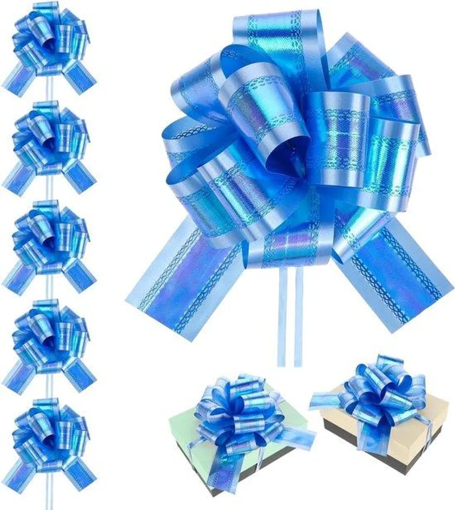 Rubans bleus festifs 15 cm en lot de 6, nœuds résistants pour carrosserie
