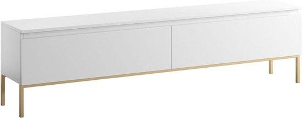 Weißer Wohnzimmertischfuß mit Goldenem Metallgestell und TV-Halter für 175 cm