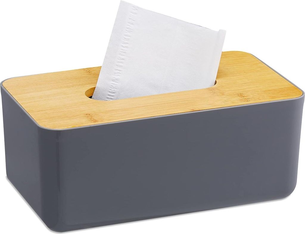 Distributeur De Mouchoirs En Bambou Relaxdays - 2 Compartiments, Design Naturel, Idéal Bureau Et Salle De Bain, 9 X 30,5 X 14,5 Cm