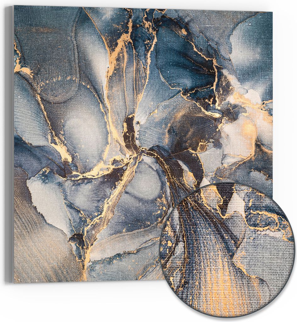 DEQORI Hybrid Leinwand Bild 50x50 cm 'Marmor-Farbspiel mit Gold' Wandbild Glas flach modern