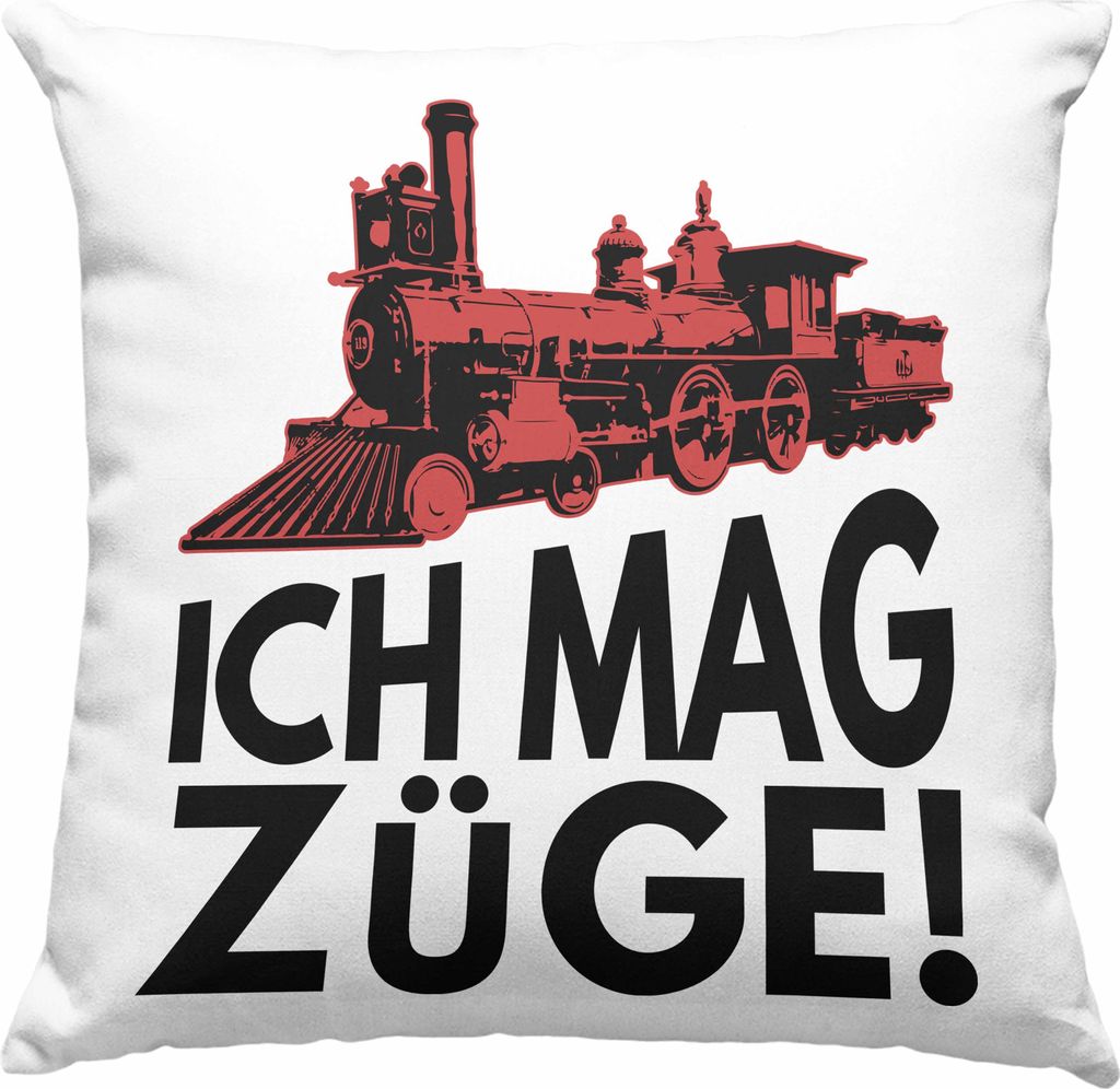Trendation - ich Mag Züge Deko-Kissen mit Füllung 40x40 Geschenk Eisenbahner Lokführer Spruch Lokomotive Geschenkidee Eisenbahn (Grün)