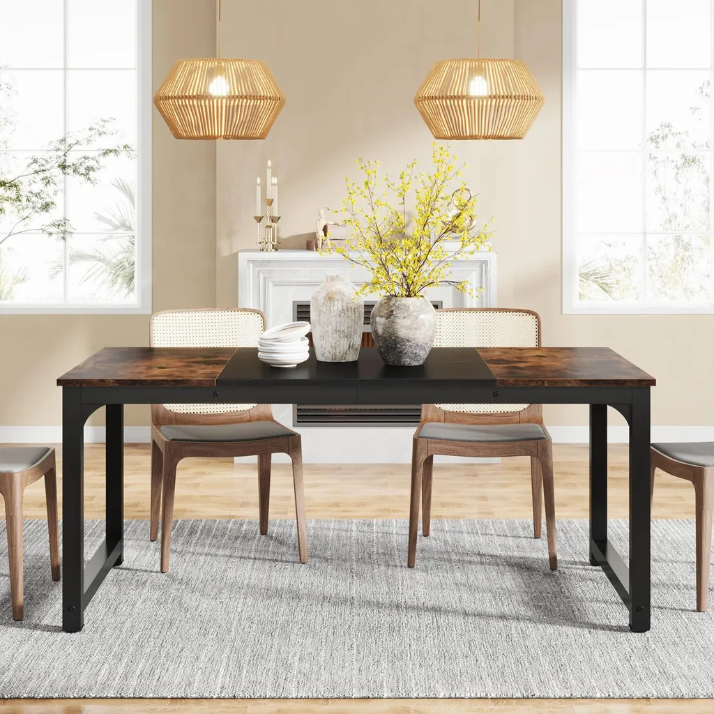 Table à manger rectangulaire 160x80 cm en MDF style rétro kaki foncé