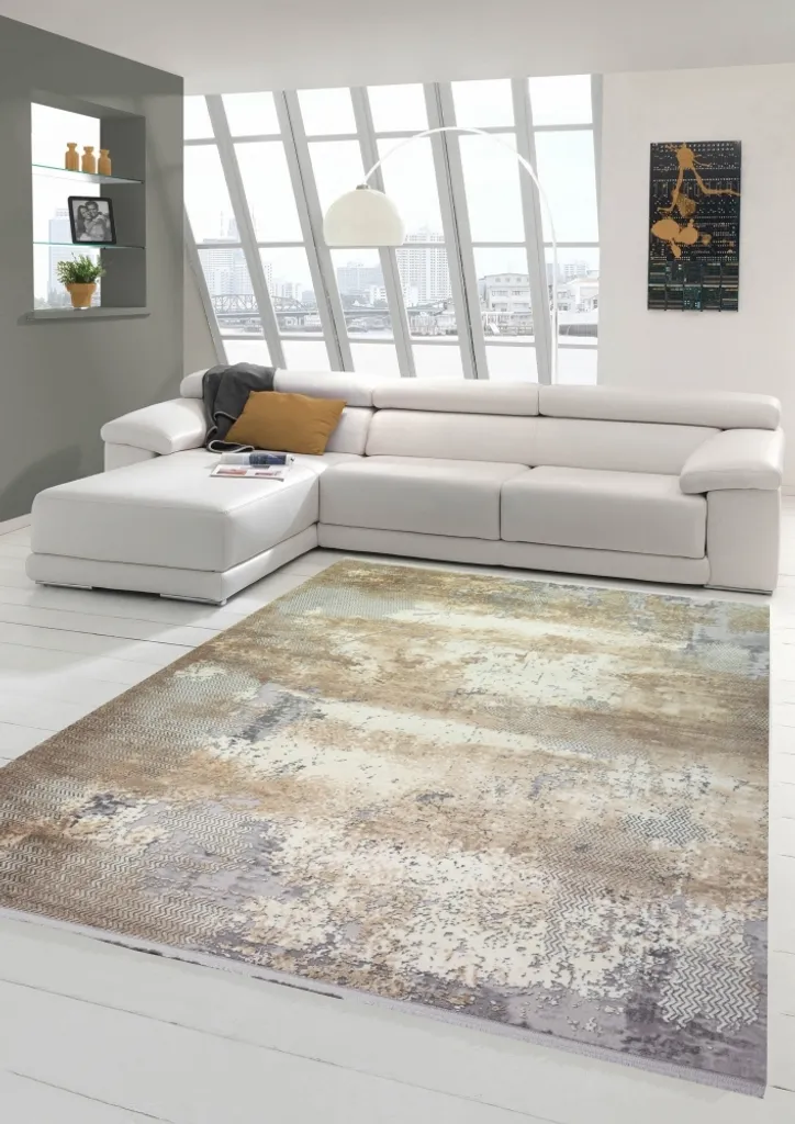 Tapis abstrait beige en laine naturelle 80x150 cm - Texture Soft Touch
