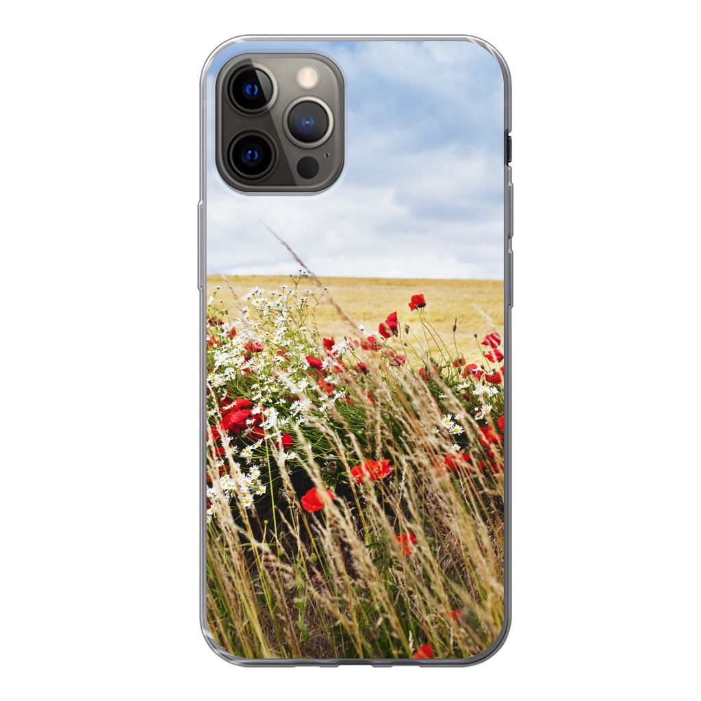 MuchoWow Handyhülle Schutzhülle Hülle für iPhone 13 Pro Wolken - Blumen - Rot Silikon Softcase Handy Hülle - Handy-Tasche