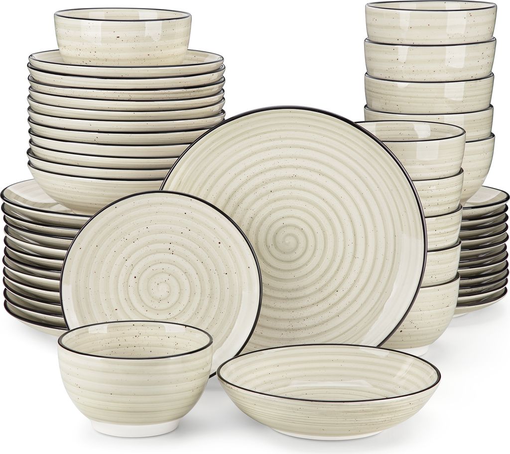 Vancasso 48-teilig Steingut Kombiservice, Tafelservice mit je 12 Speiseteller, Dessertteller, Suppenteller und Müslischalen, Vintage