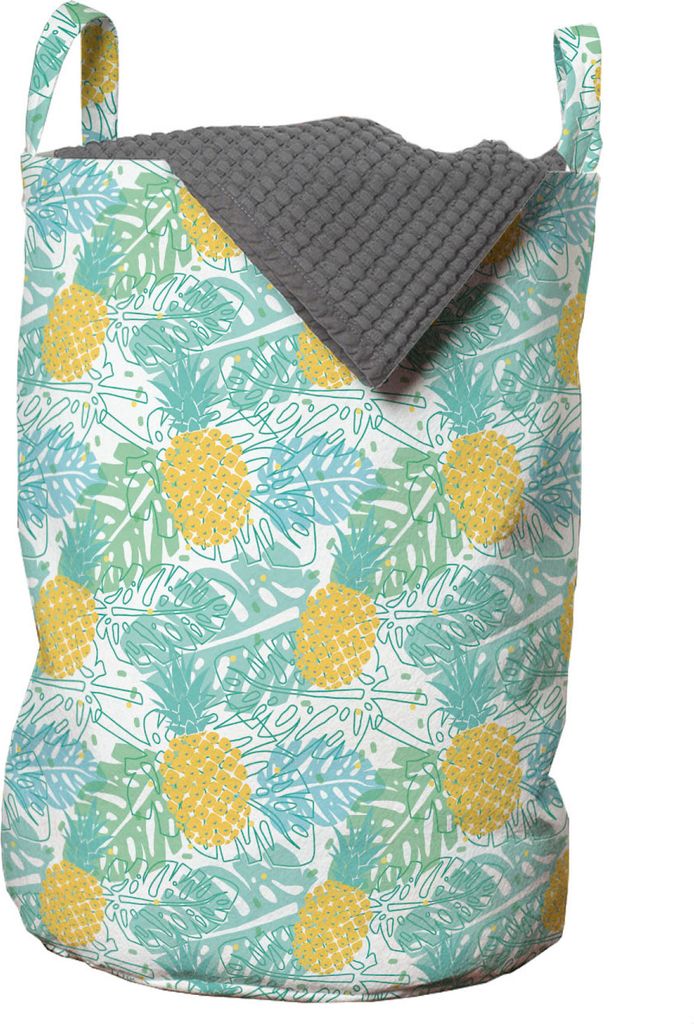 ABAKUHAUS Luau Wäschesack, Sommer-Blätter und Ananas, Wäschekorb mit Griffen Kordelzugverschluss für Waschsalons, 33 cm breit x 49 cm hoch, Erd...