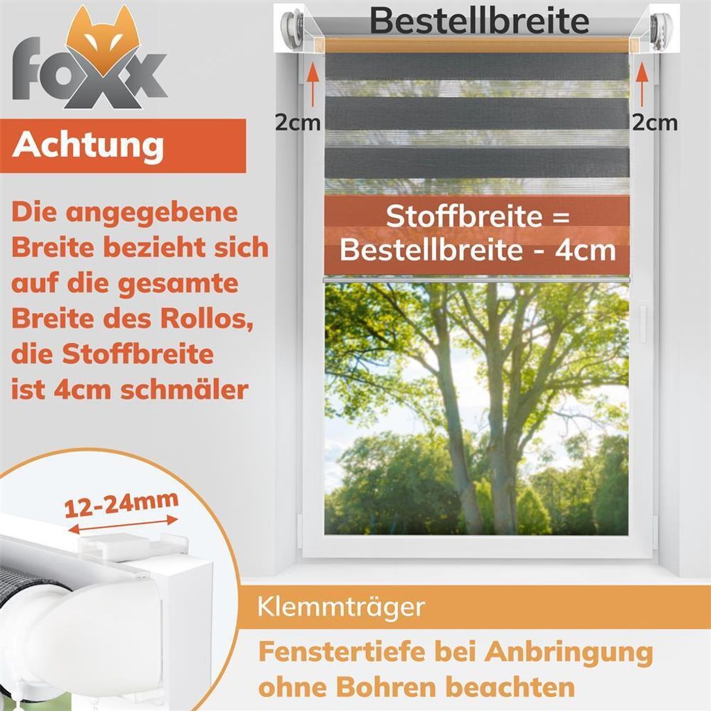 Doppelrollo Klemmfix Standardmaß : 65 : Schwarz : 220 Produktbild 3