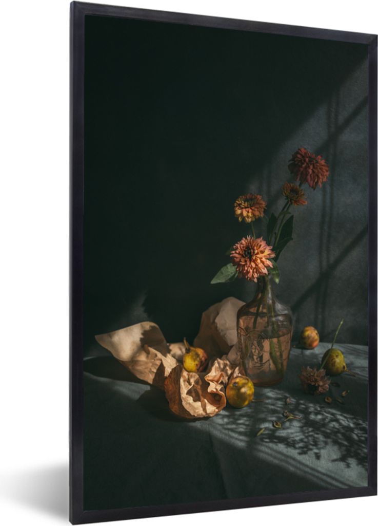 MuchoWow Gerahmtes Poster Obst - Blumen - Stillleben 20x30 cm - Poster mit Schwarzem Bilderrahmen Wandposter Rahmen Foto Bilder - Drucken - Bilde...