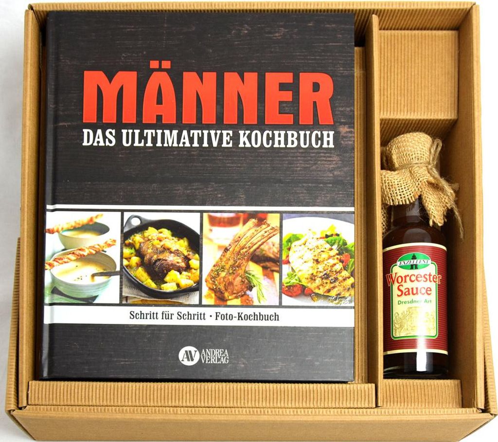 Das ultimative Männerkochbuch-Set incl. 140 ml Worcestersauce im Geschenkkarton