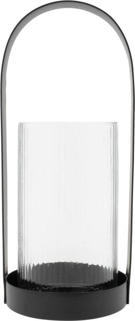 Windlicht Laterne RIBBED H. 37cm schwarz Metall + Glas Bastion Collections