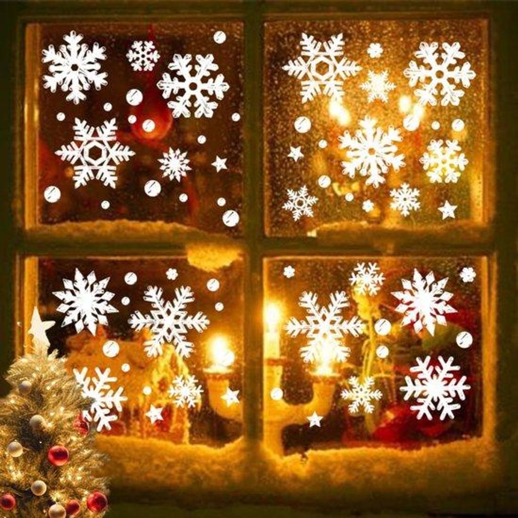 Weihnachtsfensterdeko, Schneeflocken Folie, wiederverwendbare Winterdekoration