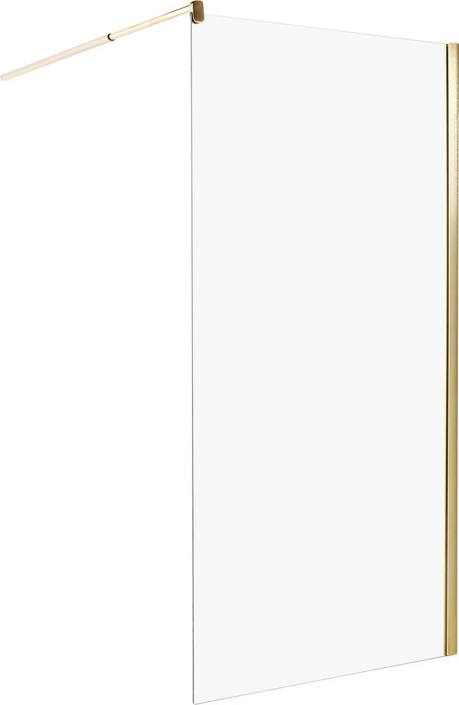 BELIANI Duschwand Gold Sicherheitsglas u. Aluminium 190 cm Hoch 100 cm Breit mit Wandprofil ohne Tür Modern Klarglas Walk-In Dusche für Badezimmer