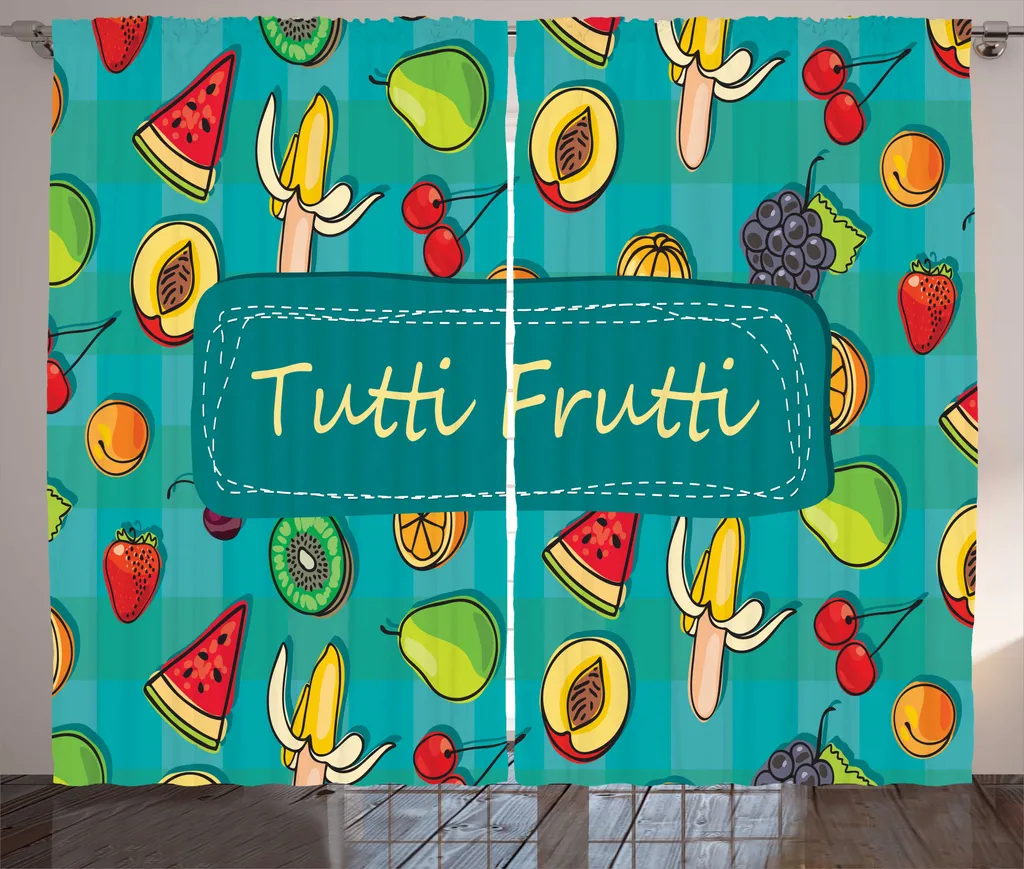 Rideau Tutti Frutti bleu sarcelle avec crochets et boucles 280x225cm