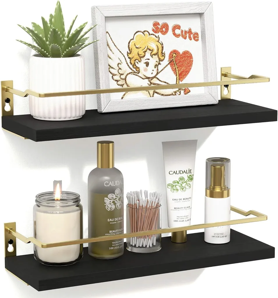Étagère murale antichute pour salle de bain lot de 2 bois et métal