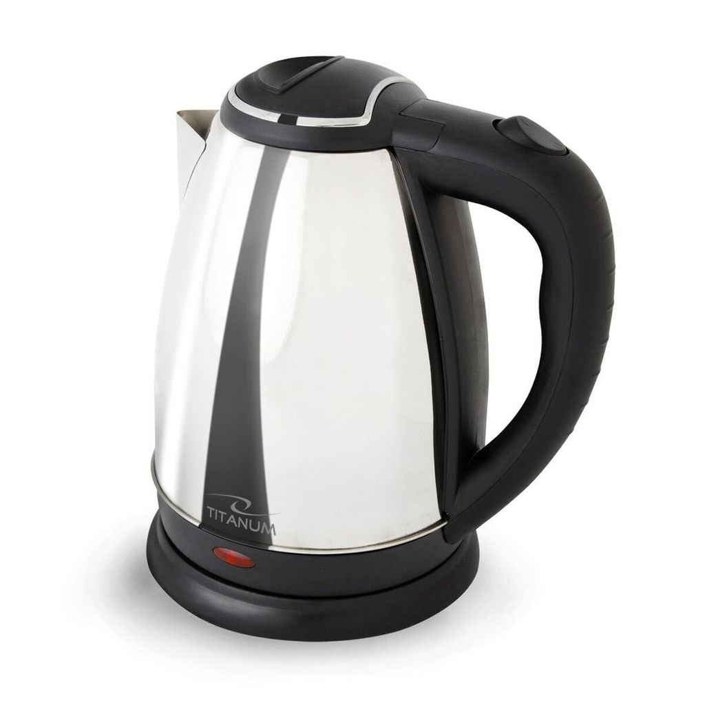 A studio shot of a cordless electric kettle.