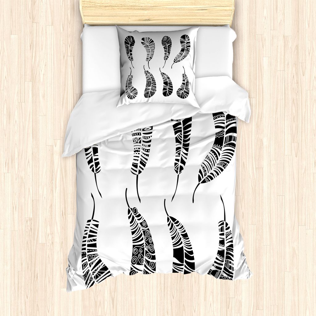 ABAKUHAUS Feder Bettbezug Set für Einzelbetten, Monochrome Boho Motive, Milbensicher Allergiker geeignet mit Kissenbezug, 135 cm x 200 cm - 80 x 8...