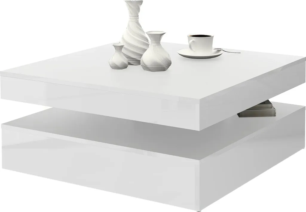 Table basse rotative 78x78 cm blanche pour salon moderne et convivial - 8