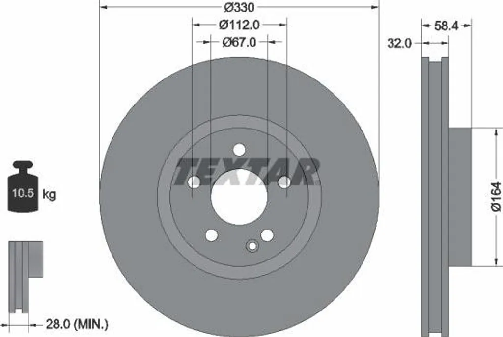 Disque de frein Textar 92279405 OE 6165710 pour Vito, Classe V et Marco Polo