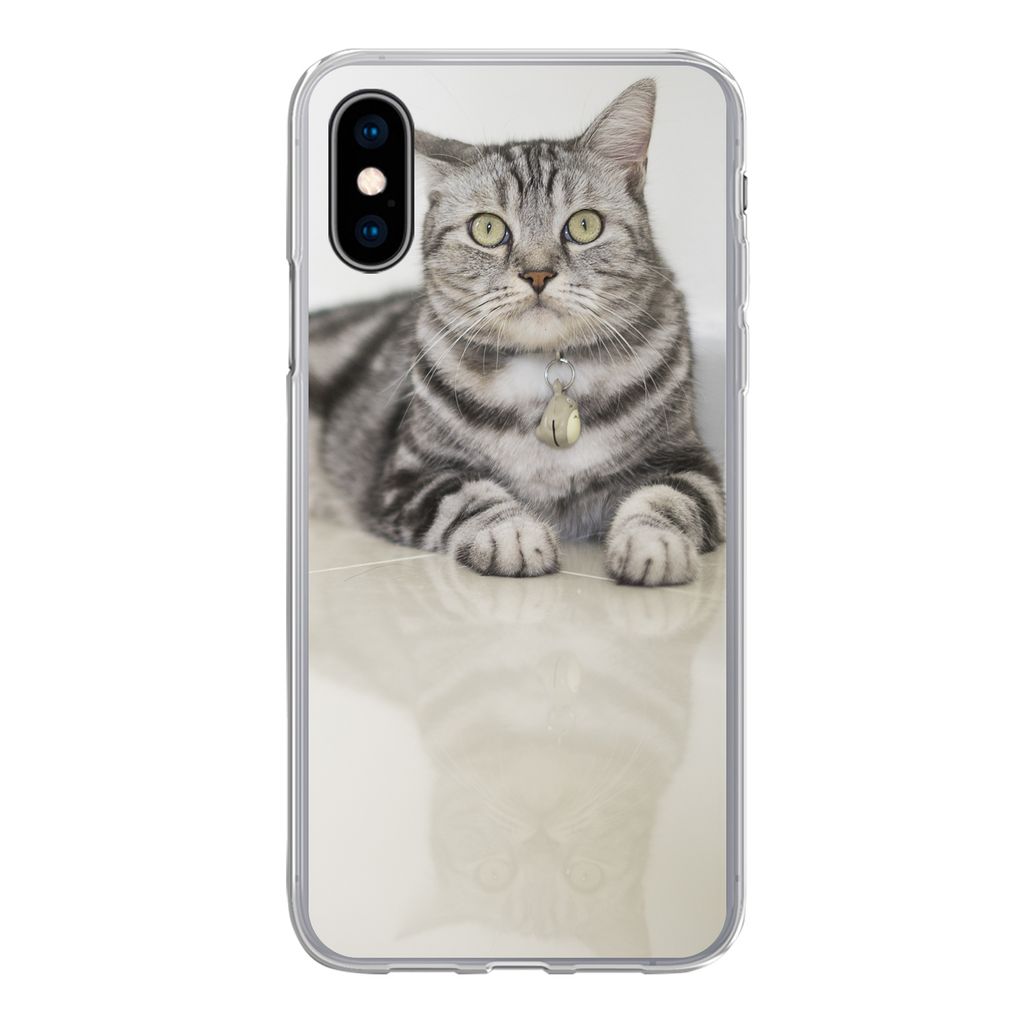 MuchoWow Handyhülle Schutzhülle Hülle für iPhone X Katze - Grau - Tier - Mädchen - Kinder - Jungen - Kind Silikon Softcase Handy Hülle - Ha...
