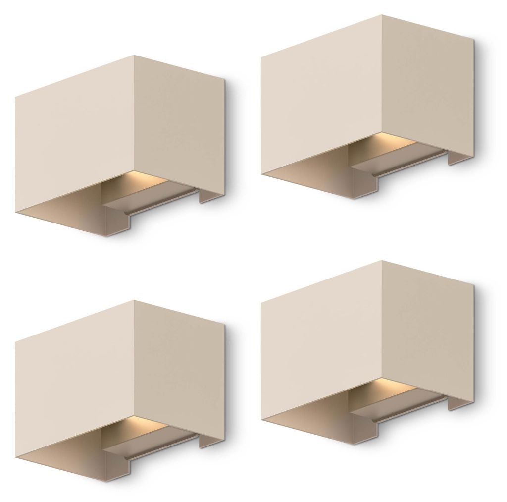 Calex Venice Wandleuchte, Innen & Außen, Warmweißes Up & Down Licht, Einstellbarer Lichtstrahl, Wasserdicht, Sandfarbe, 4-Pack