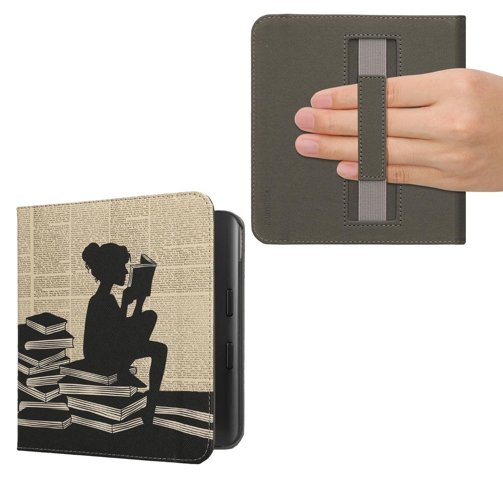 kwmobile Schutzhülle für Kobo Kobo Libra Colour / Tolino Vision Color Hülle - eReader Flip Case mit Handschlaufe und Auto Sleep Funktion - Lesende