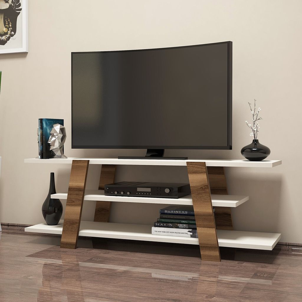 Skye Decor, Flower - Walnut, Cream, Fernsehtisch, Nussbaum, 100 % MELAMINBESCHICHTETE SPANPLATTEN, 120 x 33,6 x 42 cm