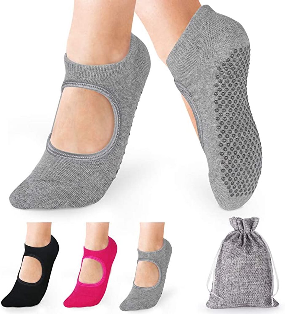 Yoga Socken, 4 Paar Yoga Socken Damen, Antirutsch Socken Grip