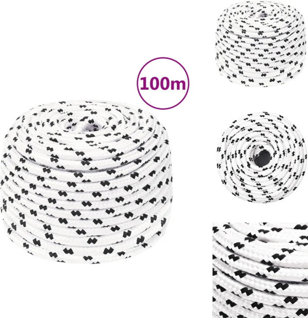 vidaXL Corde de travail blanche 10 mm 100 m en polyester haute densité